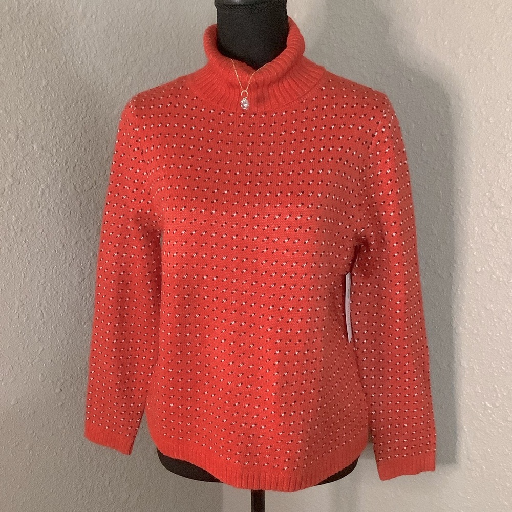 NWT PINK CLOVER Turtleneck with Hearts‎ Pattern in cherry red